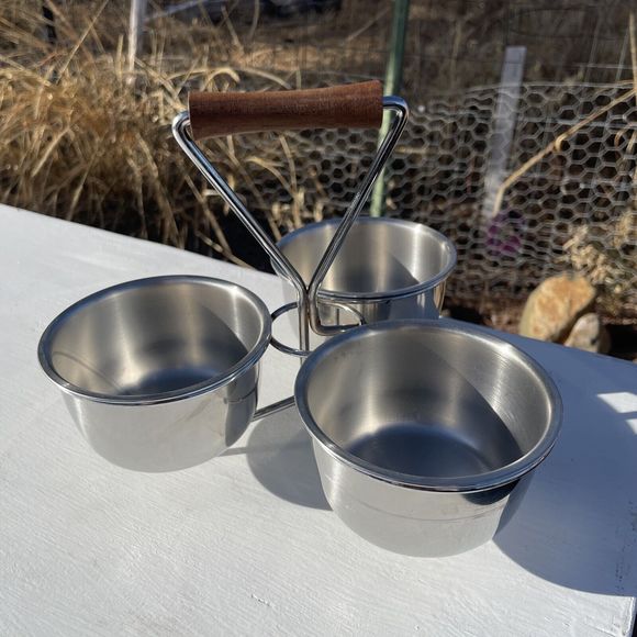 MCM Condiment Caddy Server Holder Stainless Steel Atomic Vintage Teak Restaurant - Picture 1 of 8